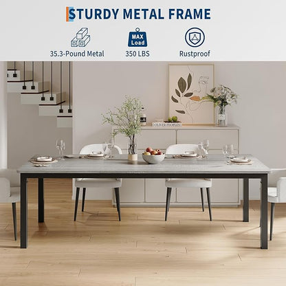 GarveeHome 78.7 in Industrial Dining Table for 6, Wooden Long Dinner Table with Mortise Tenon Design, Kitchen Table with Sturdy Metal Legs, for Dining Room Home Office Living Room, Grey