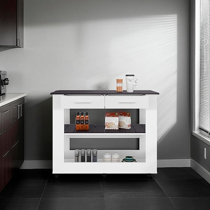 GOWE Kitchen Island with Open Storage and 3 Shelves, White