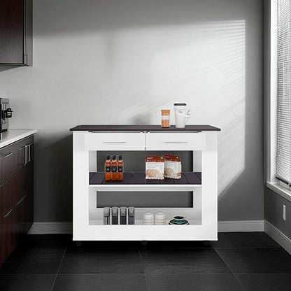 GOWE Kitchen Island with Open Storage and 3 Shelves, White