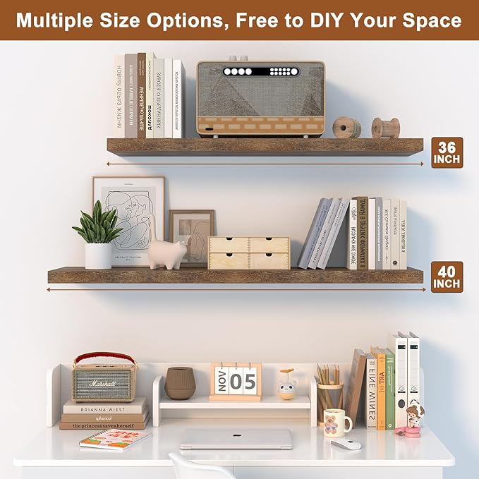 Large Floating Shelves for Wall 1 Pack Deep Floating Shelves No Drilling Accessories Included Deep Wall Shelves for Living Room Kitchen Farmhouse 48" W x 12" D x 1.2" H Rustic Brown