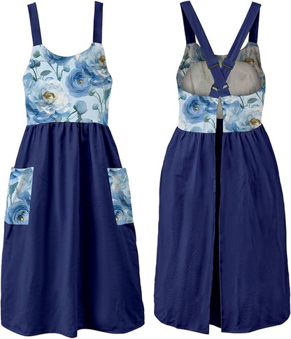 Uaussi Cotton Linen Apron Cross Back Work Apron for Women with Pockets Pinafore Dress X Cross Halter Apron for Chef Gardening