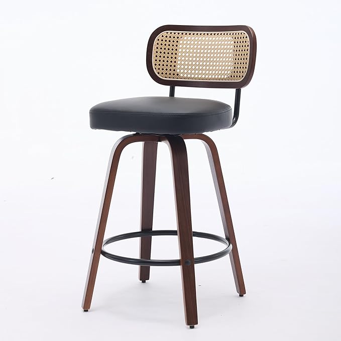 Modern Dining Chair Mid-Century Counter Height Bar Stools with Upholstered Seat, Sturdy Stable Dining Chairs for Kitchen Island, Counter, Bar or Dining Room Furniture,Black-PU-2pc