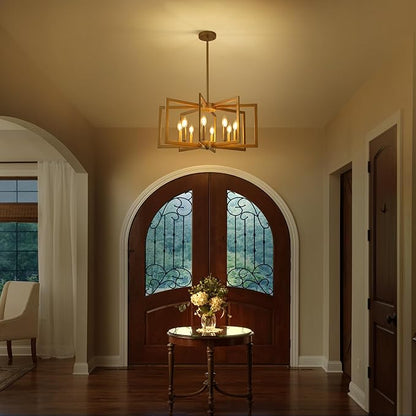 Klgxnrd 8-Light Modern Farmhouse Gold Geometric Chandelier, Large Industrial Metal Kitchen Light Fixtures, Rustic Cage Hanging Lights for Dining Room Entryway Foyer Living Room Stairway
