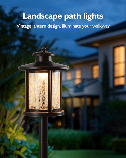 LITFIT Low Voltage Landscape Lighting, 12V 3.4W 155LM 3000K Outdoor Path Lights with Connectors, Crackled Shade, ORB Finish, Waterproof Aluminum LED Walkway Light Wired for Garden Yard, 4 Pack