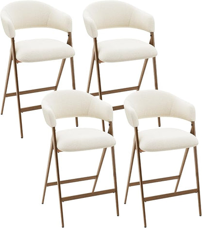 COLAMY Bar Stools Set of 4, Counter Height Bar Stools with Back, Modern Upholstered Island Stools with Metal Legs for Kitchen Island, Counter, Dining Room, Beige