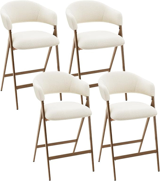 COLAMY Bar Stools Set of 4, Counter Height Bar Stools with Back, Modern Upholstered Island Stools with Metal Legs for Kitchen Island, Counter, Dining Room, Beige