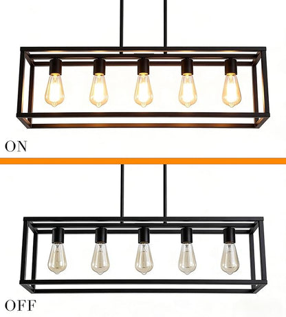 Black Dining Room Light Fixture,5 Light Rectangle Chandelier for Dining Room,Modern Farmhouse Light Fixture for Kitchen Island,Linear Light for Bedroom,Hallway,Foyer,Adjustable Height