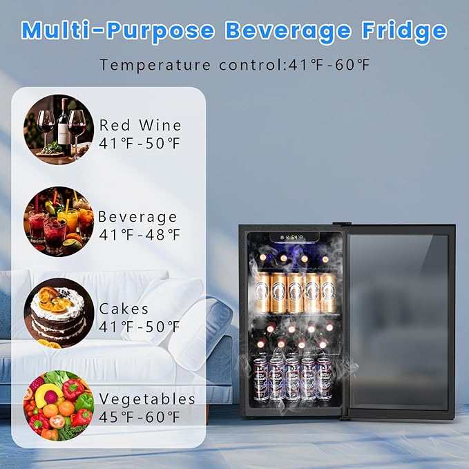 Electactic 26 Bottle Wine Cooler 130 Can Beverage Refrigerator, Small Freestanding Cabinet Wine Cellar with 32℉-61℉ Temperature Control Glass Door, Black