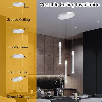 3-Lights Modern Crystal Chandelier Pendant Lights for Kitchen Island LED Dimmable Light fixtures Adjustable Hanging Ceiling for Dining Room Hallway 3000K 6000K