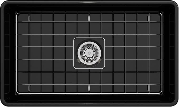 BOCCHI Classico Farmhouse Apron Front Fireclay 30 in. Single Bowl Kitchen Sink with Protective Bottom Grid and Strainer in Black
