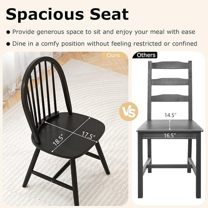 HAPPYGRILL 2 Pieces Wooden Dining Chairs Set, Vintage Armless Windsor Chairs, Kitchen Dining Chairs with Backrest, Black