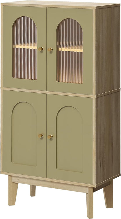 LIKIMIO Bathroom Storage Cabinet, Wooden Floor Cabinet with 4 Doors, 2 Adjustable Shelves & Solid Wood Legs, Freestanding Storage Unit for Bathroom, Kitchen, or Dining Room