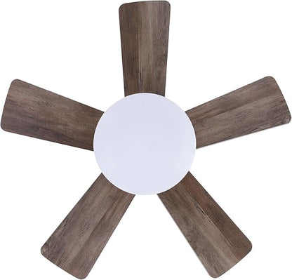 24" Mini Flush Mount Ceiling Fan with Light and Remote, 5-Blade Small Ceiling Fan for Bedroom Kitchen Office, Reversible AC Motor, Hugger Low Profile Fan with 3000K LED Light，Gunmetal Brown