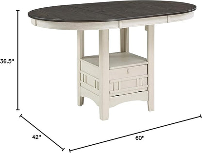 Lexicon Dante Oval Counter Height Table for 4, Expandable Wood Dining Table with Exension Leaf, Built-in Storage Base, Easy Assembly, Rosy Brown/Antique White