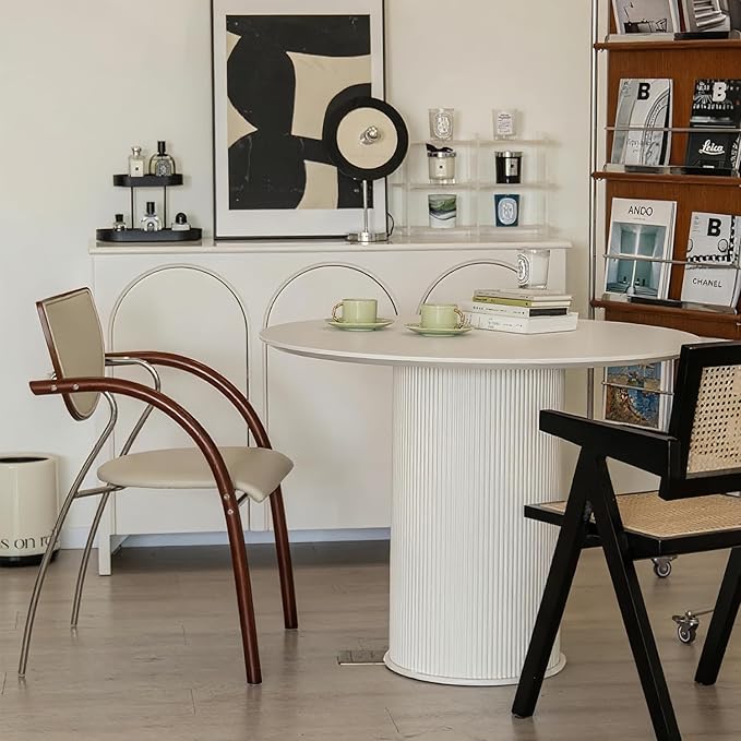 MIXL-Mid Century Modern Round Dining Table,40 Inches Dining Room Tables with Cylinder Base, White Dinner Table for 4 People, Farmhouse Circle Kitchen Tables for Dining Room, Kitchen and Apartment