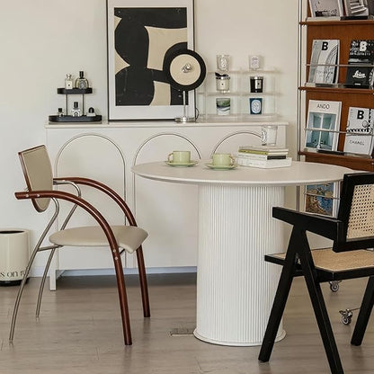 MIXL-Mid Century Modern Round Dining Table,40 Inches Dining Room Tables with Cylinder Base, White Dinner Table for 4 People, Farmhouse Circle Kitchen Tables for Dining Room, Kitchen and Apartment
