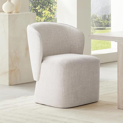 KISLOT Upholstered Dining Chairs with Wheels, No Assembly Stain Resistant Fabric Modern Barrel Armchair with Casters, Dining Room Chairs for Kitchen Living Room Bedroom, Linen, Set of 1