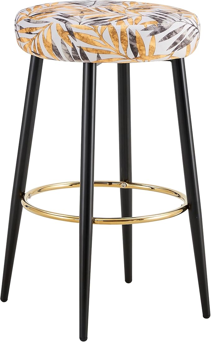 Counter Height Bar Stools Set of 2, PU Kitchen Stools Upholstered Dining Chair Stools 24 Inches Height with Golden Footrest for Kitchen Island Coffee Shop Bar Home Balcony Golden Leaves Velvet