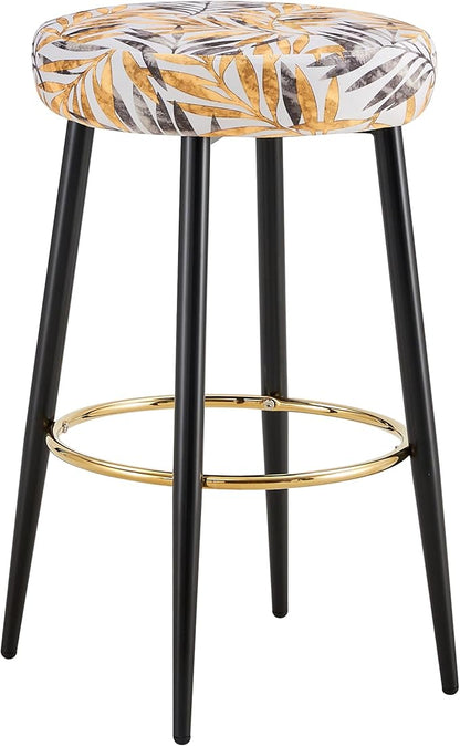 Counter Height Bar Stools Set of 2, PU Kitchen Stools Upholstered Dining Chair Stools 24 Inches Height with Golden Footrest for Kitchen Island Coffee Shop Bar Home Balcony Golden Leaves Velvet