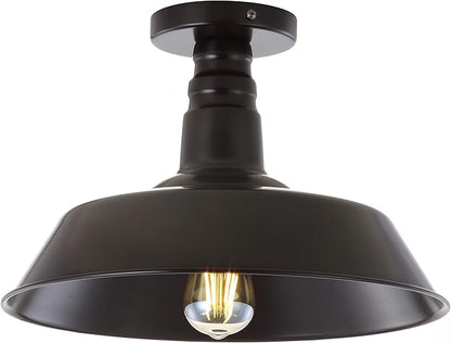 JONATHAN Y 14" Oil Rubbed Bronze Industrial LED Semi Flush Mount Ceiling Light for Porch, Kitchen, Entryway, Modern Farmhouse Iron Fixture, White Metal Shade, LED Bulb Included (JYL9516A)