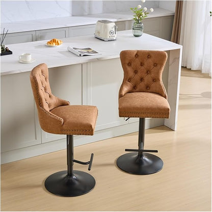 Aged and Retro PU Swivel Barstools Adjusatble Seat Height from 26-33 Inch, Modern Bar Stools with Backs Comfortable Tufted for Home Pub and Kitchen Island,for Living Room