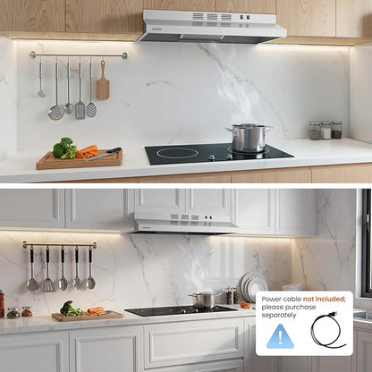 COMFEE' CVU30W2AST Range Hood 30 Inch Ducted Ductless Vent Hood Durable Stainless Steel Kitchen Hood for Under Cabinet with 2 Reusable Filter, 200 CFM, 2 Speed Exhaust Fan Silver