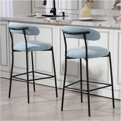 26'' Counter Height bar stools Teddy Fabric Cover Kitchen Island Counter Stool with Black Powder Coating Base and footrest