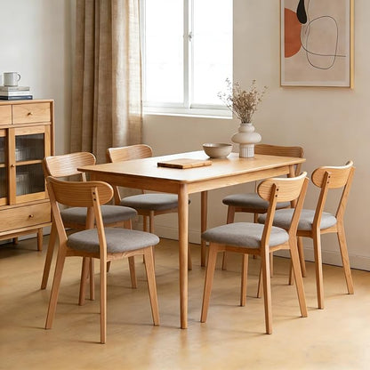 Solid Wood Dining Chairs Set of 6, Curved Back with Padded Seat, Mid-Century Modern Style, Heavy Duty 400 lbs Capacity, Natural Oak Chairs for Dining Room, Kitchen, Office or Commercial Use