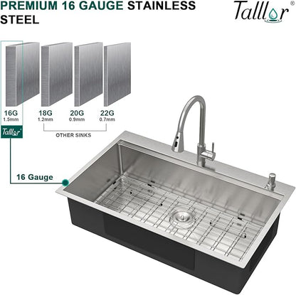 36 Inch Drop In Kitchen Sink with Faucet Combo - 36x22 Workstation All-In One 16 Gauge Stainless Steel Single Bowl Topmount Large Sink For Kitchen with Accessories, #TLT-0021