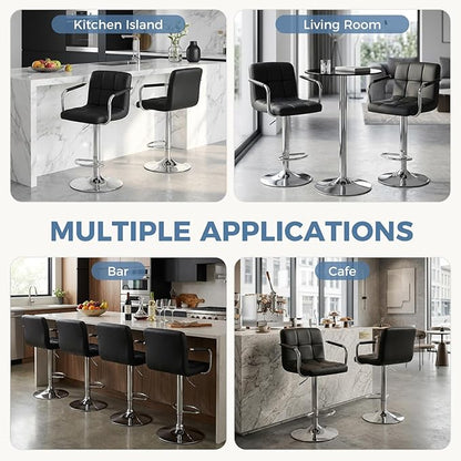 DUMOS Bar Stools Set of 4, Adjustable Swivel Bar Chairs with Padded Armrests and Ergonomic Backrest for Kitchen Island Counter Pub Dining Room, Water-Resistant PU Leather, Black