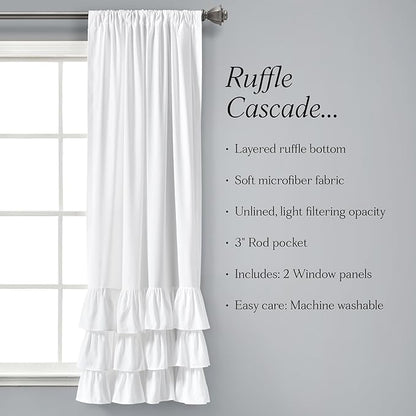 Lush Decor Allison Ruffle Light Filtering Window Curtain Panels Pair 40" W x 63" L White - Coquette Curtains for Bedroom - Drapes - Ruffle Curtains Kids