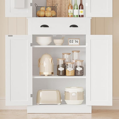 IRONCK Kitchen Pantry Storage Cabinet 72.6" H x 24" W, with Barn Doors, Drawer, 4 Adjustable Shelves, Freestanding Cupboard, Laundry, White
