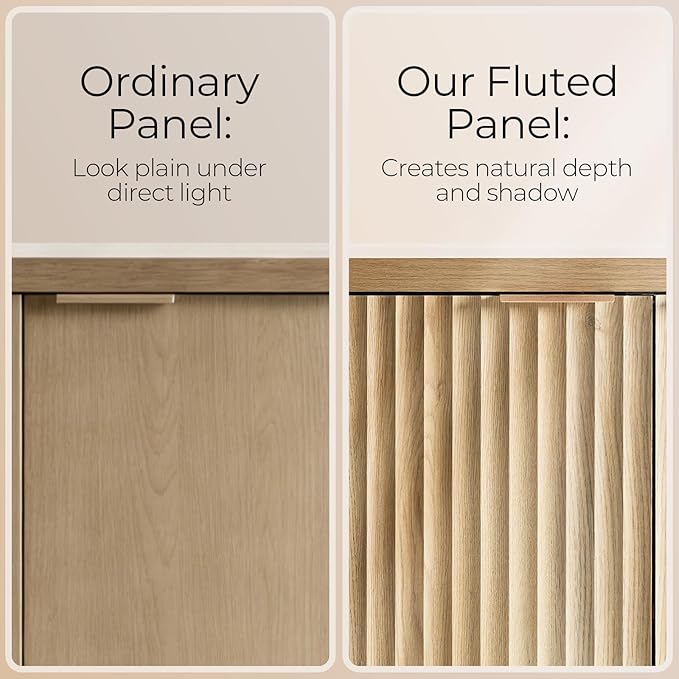 OAKHAM HOME Buffet Cabinet Fluted Sideboard 56" Accent Cabinet with Adjustable Shelves 4 Doors Modern Storage Credenza for Living Room Kitchen Hallway,Golden Oak