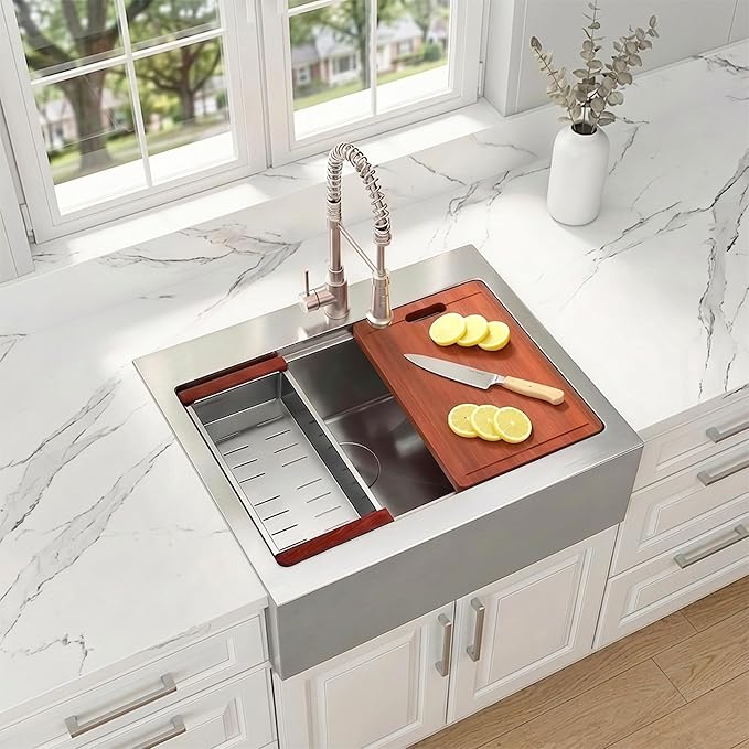 30 Inch Farmhouse Sink, 16 Gauge 304 Stainless Steel Farm Sinks, Drop In Topmount Single Bowl Workstation Sink with all Accessories, 30" x 22" x 10" Large and Deep Kitchen Sink
