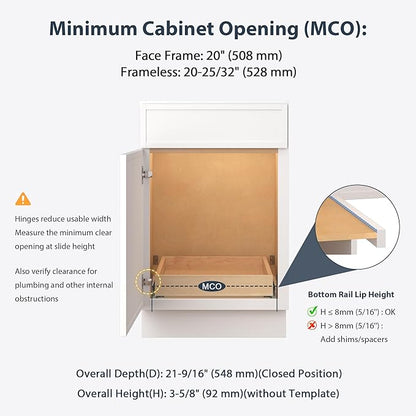 Pull Out Drawers for Cabinets - Birch Wood Pull-Out Drawer 20" W x 21" D - Soft Close Slide Out Shelves for Kitchen Cabinets & Pantry Cabinet Organizer, Heavy Duty, Full-Extension