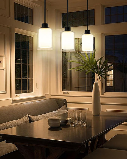 1-Light Mini Pendant Light Fixtures, 3-Pack Modern Hanging Ceiling Lighting, Adjustable Height, Black Pendant Lamp with Dual Glass for Kitchen Island Bedroom