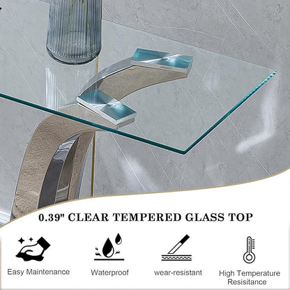 Luxury Glass Coffee Table Set of 3 Piece Silver Living Room Table Set of 3 Including Coffee and End Tables Set,Gorgeous Stainless Steel Frame, Clear Glass Top for Living Room Home Office Apartment