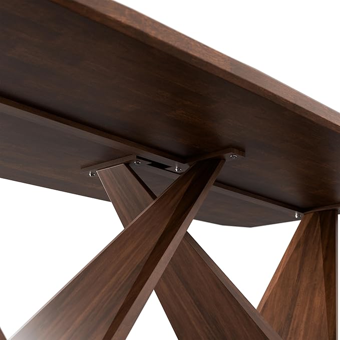 Furniture of America Nazaen III 82.5" Mid-Century Modern Solid Wood Live Edge Dining Table with Steel Support, Walnut Finish, Seats 6–8