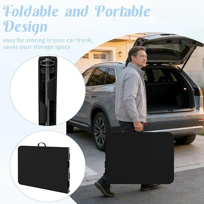Fivenl 5 Feet Portable Folding Table Black, Steel Legs Fold-in-Half with Carrying Handle Rectangular Plastic Foldable Table for Party, Wedding, Camping, Picnic, Dining, Indoor Outdoor Events