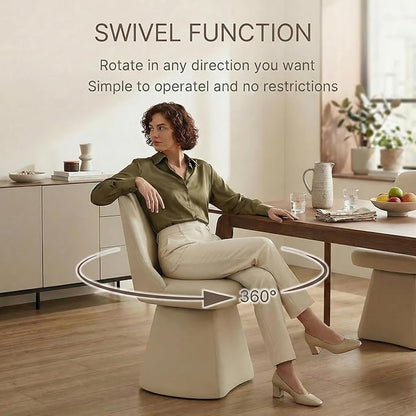 KISLOT Swivel Dining Chairs Set of 2, Upholstered Mid Century Modern Deskchair with High Back, Faux Leather Kitchen Chairs for Dining Room, Bedroom, Dressing Room, Cream