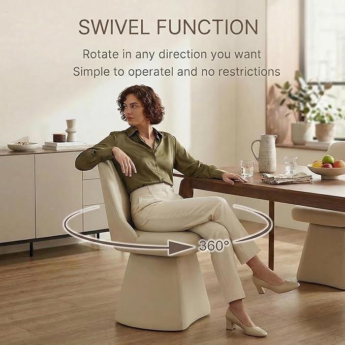 KISLOT Swivel Dining Chairs Set of 4, Upholstered Mid Century Modern Deskchair with High Back, Faux Leather Kitchen Chairs for Dining Room, Bedroom, Dressing Room, Cream