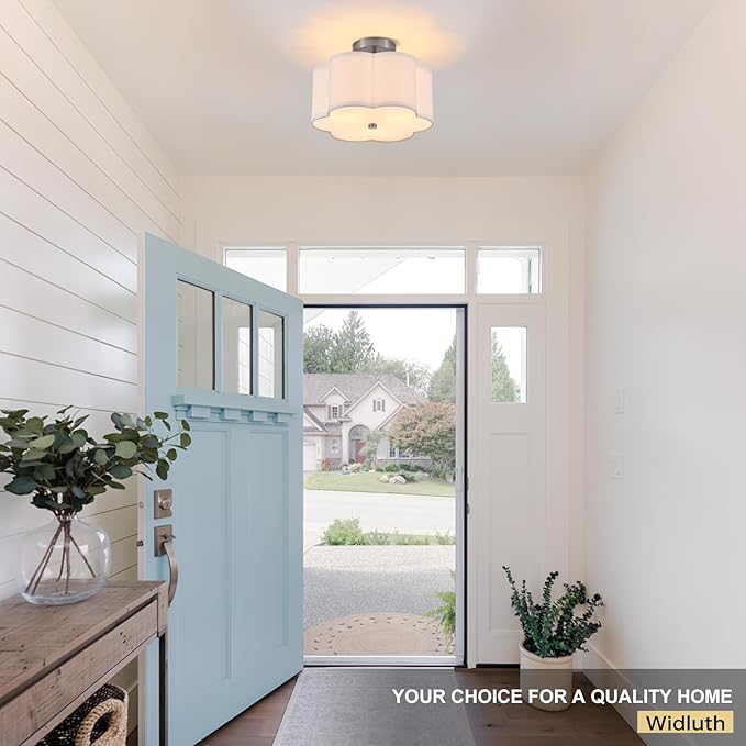 Modern Drum Semi Flush Mount Ceiling Light Fixture Modern 3-Lights Linen Drum Ceiling Lighting with Chrome Finish, Vintage Modern Ceiling Light for Laundry Room, Kitchen, Basement, Bedroom