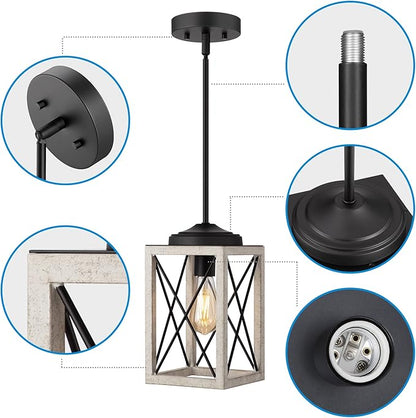 DEWENWILS Pendant Light, Metal Pendant Light Fixtures with Wooden Grain Finish, 48" Adjustable Pipes for Flat and Slop Ceiling, Hanging Ceiling Lamp for Kitchen, Living Room, Bedroom, E26 Base