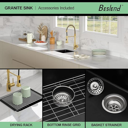 18 Black Granite Composite Bar Sink - 18x16 Undermount Granite Quartz Kitchen Sink Matte Black 9 Inch Depth Small Signle Bowl RV Sinks Under Counter