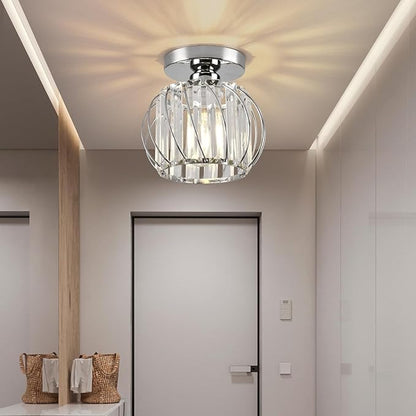 Crystal Semi Flush Mount Ceiling Light, Silver Crystal Chandelier for Kitchen, Hallway, Dining Rooms, Living Rooms, Bar, Farmhouse, 7.4 x 7.4 x 4.7 inches