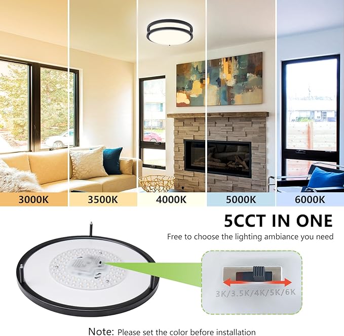 Flush Mount Ceiling Light - 2 Pack 36W 3000K/3500K/4000K/5000K/6000K Dimmable Led Ceiling Light Fixture for Kitchen Hallway Bedroom Bathroom (2, Black, 13 Inch)