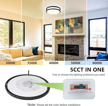 Flush Mount Ceiling Light - 2 Pack 36W 3000K/3500K/4000K/5000K/6000K Dimmable Led Ceiling Light Fixture for Kitchen Hallway Bedroom Bathroom (2, Black, 13 Inch)