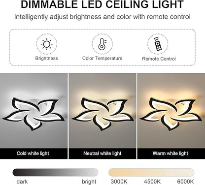JAYMP 25.6" Flower Shaped Ceiling Light Dimmable Modern Ceiling Lamp Remote Control LED Lighting Fixture for Bedroom Dining Room Kitchen (Black/5 Petals)