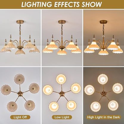 HDDFL Chandelier 5 Lights Chandeliers Lamp Modern Pendant Lighting Fixtures for Dining Room Entryway Living Room Bedrooms Kitchen Brown and Brass