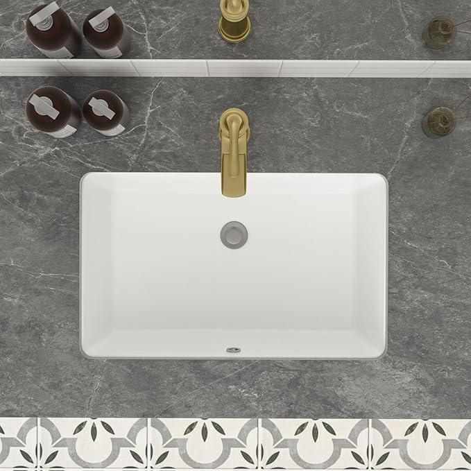 Mocoloo Undermount Bathroom Sink 21 x 13 Inch Rectangle Porcelain White Vessel Ceramic Bathroom Sink 7 Inch Deep Basin with Overflow Lavatory Vanity Top Under Mounted the Counter